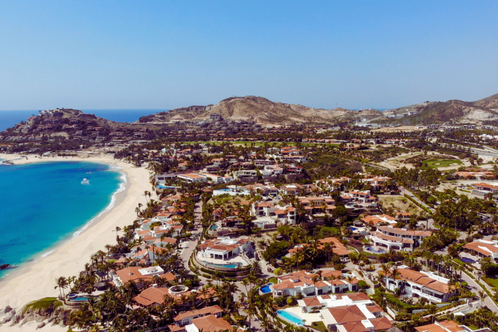 Aerial view of San Jose del Cabo beach town in Mexico.