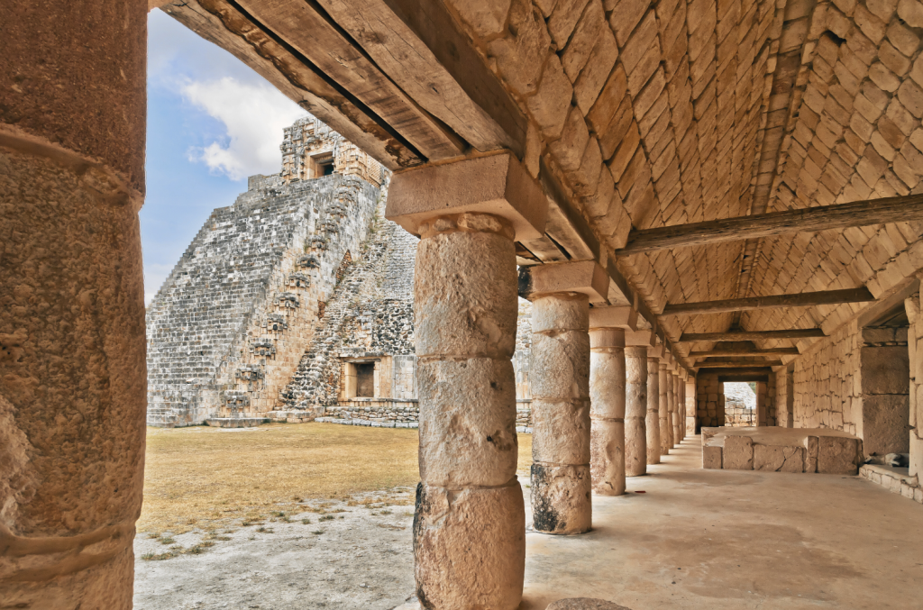 Lateral view of the Uxmal main pyramid.